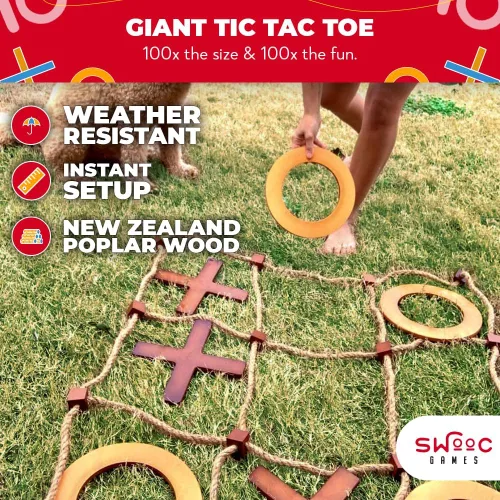 Miniatura 2 de SWOOC Juegos – Juego de Tic Tac Toe gigante prémium para exteriores (todo tipo de clima) 3 pies x 3 pies Configuración instantánea, sin montaje