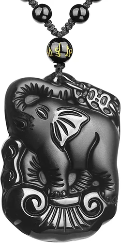 Collar de obsidiana negra con colgante de protección y cadena de cuentas extendida, amuleto de piedra de cristal curativo para hombres y mujeres