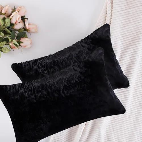 Miniatura 15 de Home Brilliant Juego de 2 almohadas de felpa de piel sintética marrón para sofá, fundas de almohada decorativas cuadradas cálidas para patio, juego