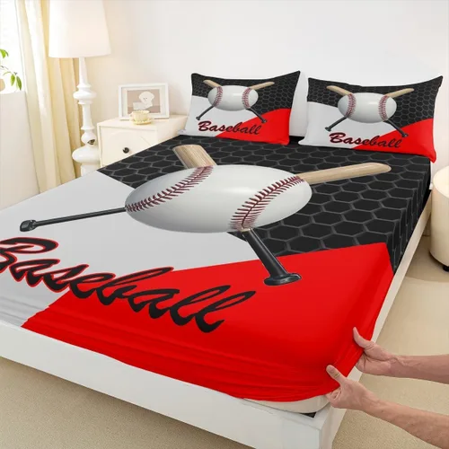 Juego de ropa de cama de béisbol 3D, tamaño individual, juego de cama para niñas, adolescentes, decoración de dormitorio, sábana bajera geométrica