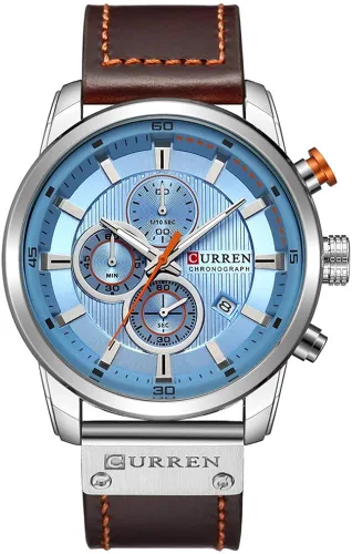 Reloj deportivo con cronógrafo para hombre, correa de cuero marrón, reloj de cuarzo, reloj de pulsera casual para hombre, Completo negroacero.