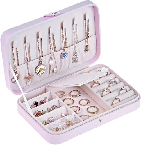 GUKA Joyero organizador de viaje para mujeres y niñas, soporte de joyería para aretes, anillos, collares, joyas, organizador de viaje, caja de