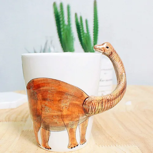 Miniatura 5 de Taza de cerámica 3D de dinosaurio, mango de dragón de cuello largo, novedoso regalo para Navidad, Día de Acción de Gracias, Día de la Madre, Día