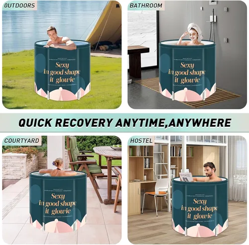 Miniatura 7 de Bañera plegable portátil para adultos, bañera de viaje plegable para campamento, hogar y spa, ahorro de espacio, PVC duradero (geometría)
