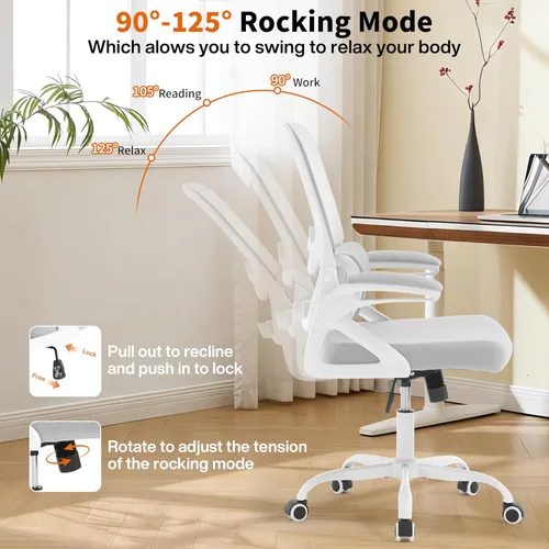 Miniatura 7 de Silla de oficina ergonómica, silla de oficina de malla con soporte lumbar, silla de escritorio de respaldo medio con brazos abatibles, cómoda silla