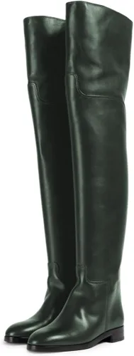 Miniatura 10 de YDN Botas planas de pantorrilla ancha para mujer, con puntera redonda, por encima de la rodilla, con tacón bajo, botas altas hasta el muslo, zapatos