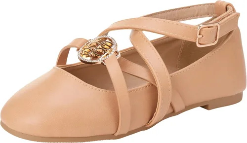 bebe Zapatos de vestir para niña - Zapatos de ballet con tiras y medallón de diamantes de imitación (niña pequeñaniña grande)