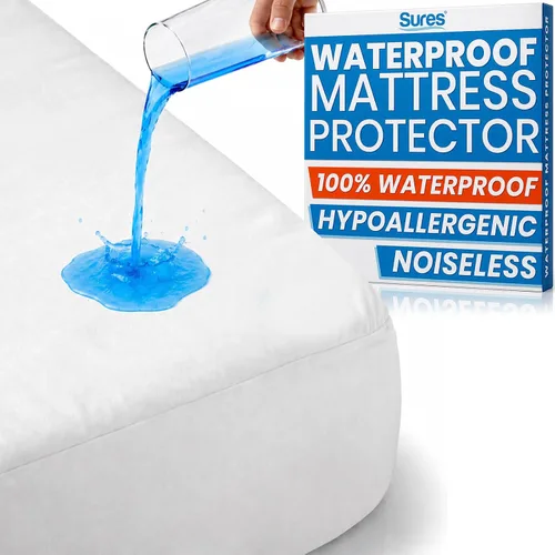 Sures Protector de colchón impermeable – Sábana bajera ajustable lavable a máquina – Funda de cama sin vinilo – para niños, adultos, ancianos (1,