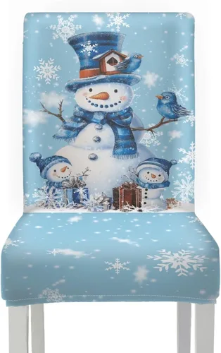 Miniatura 2 de Rnyleeg Fundas de silla de Navidad para sala de estar, diseño de muñeco de nieve azul, estampado de pájaros, fundas para sillas de comedor, 1