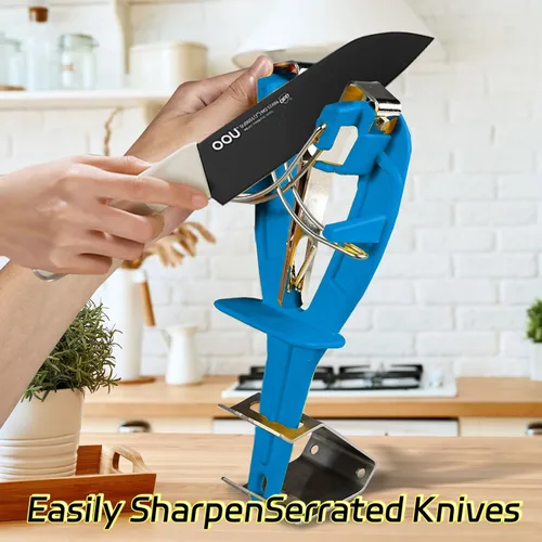 Miniatura 7 de Afilador de cuchillos de acero inoxidable con soporte, herramienta de afilado de mantenimiento para mataderos de cocina, cuchillos ayuda a reparar