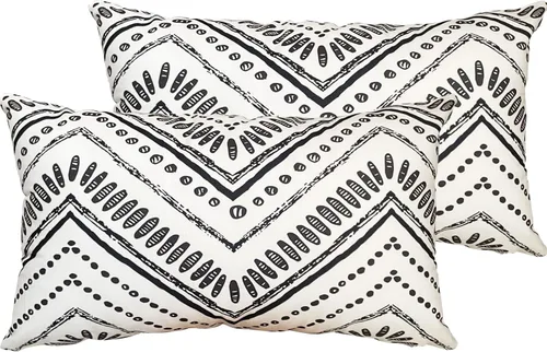 Juego de 2 fundas de almohada geométricas en blanco y negro de 12 x 20 pulgadas, modernas fundas decorativas para exteriores en blanco y negro para