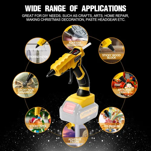 Miniatura 6 de Pistola de pegamento caliente inalámbrica para DeWalt, pistola de pegamento de mano compatible con batería de iones de litio DeWalt de 18/20 V