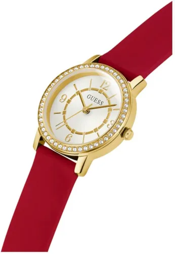 Miniatura 6 de GUESS Reloj para mujer de 0.984in, correa roja, esfera blanca, caja dorada, Rojo