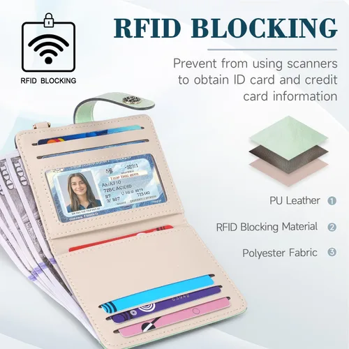 Miniatura 3 de APHISON Cartera pequeña para mujer, con bloqueo Rfid, de piel, delgada, plegable, con tarjetero y bolsillo para monedas