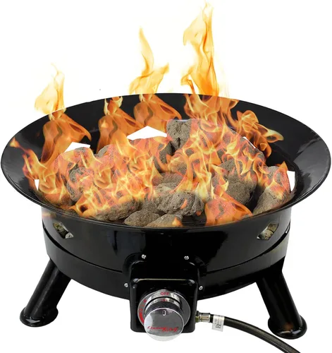 Miniatura 16 de Flame King Fogata de propano sin humo, cuenco de fuego portátil de 19 pulgadas, 58 K BTU con autoencendedor, cubierta y correas de transporte
