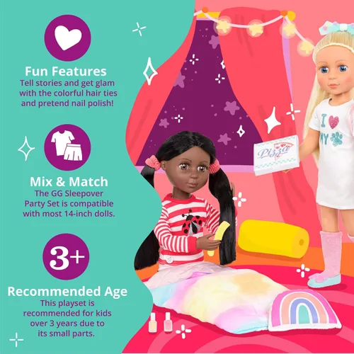 Miniatura 4 de Glitter Girls Accesorios para muñecas de 14 pulgadas - Juego de mochila y fiesta de pijamas - Tie - Saco de dormir teñido, almohada arcoíris