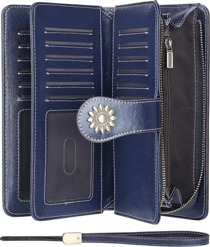 Miniatura 3 de Lavemi - Cartera de piel con bloqueo RFID para mujer de gran capacidad para llevarla a la muñeca