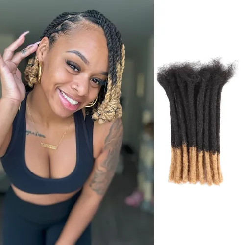 Miniatura 32 de Viovian Extensiones de rastas de 0.23 pulgadas de cabello humano de 6 pulgadas, 20 hebras ombré, extensiones de cabello humano para hombres, 1b/27