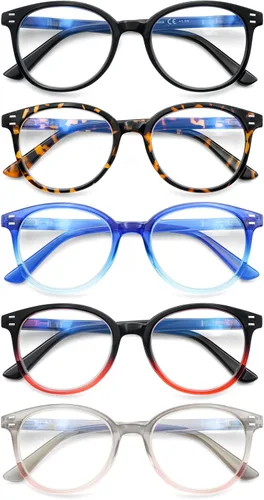 Miniatura 9 de COJWIS Reading Glasses Blue Light Blocking 5 Pack Spring Hinge Fashion Readers for Men and Women Anti Glare Filter Eyeglasses 143-2 5C
