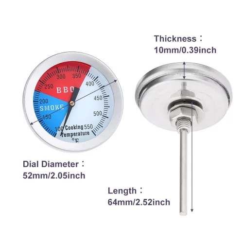 Miniatura 3 de Termómetro medidor para barbacoa, 2 pulgadas/52mm de acero inoxidable, temperatura de parrilla, indicador de Fahrenheit y calor para ahumador