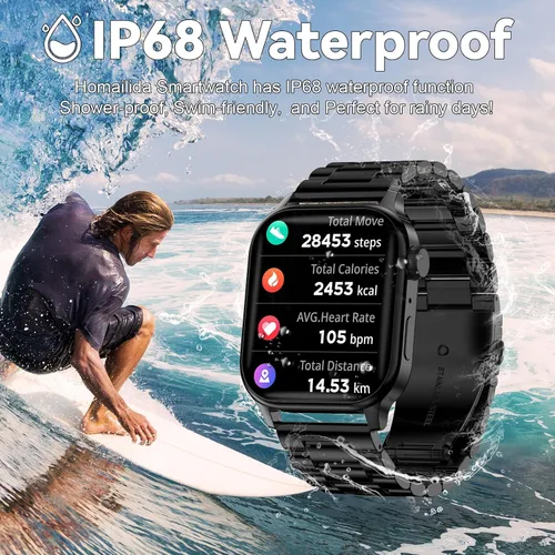 Miniatura 6 de Reloj inteligente para hombres con respuesta/hacer llamadas, pantalla HD de 1.85 pulgadas, reloj rastreador de fitness con resistente al agua, 100