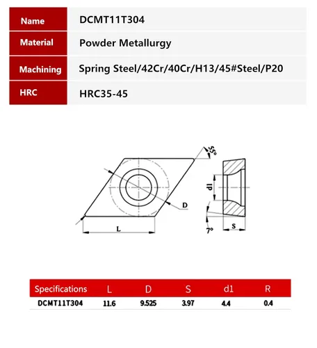 Miniatura 3 de 10pcs DCMT11T304 Torno CNC Inexable Fresado de Carburo Sólido Inserto de Torneado para el Acabado de Acero y Otros Metales (DCMT11T304 LF6018)