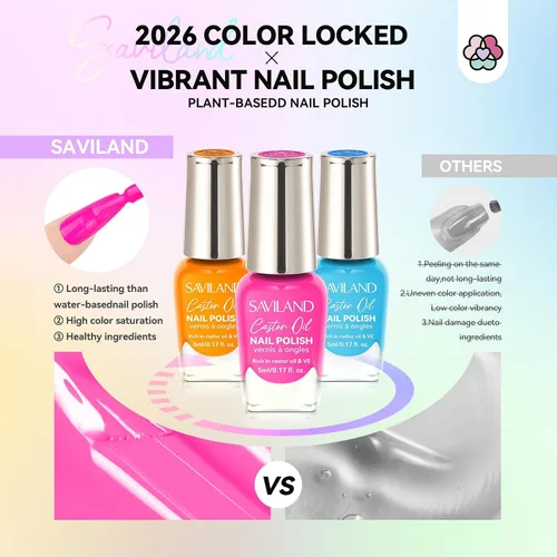 Miniatura 4 de SAVILAND Juego de esmaltes de uñas: kit de esmalte de uñas de secado rápido rosa brillante, amarillo y rojo, con purpurina, 24 colores, esmalte