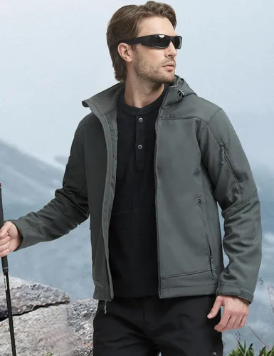 Miniatura 5 de FREE SOLDIER Chaqueta de senderismo Softshell para hombre, impermeable, con capucha, táctica, cazadora