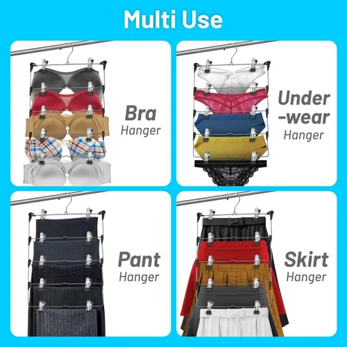 Miniatura 3 de DEILSY™ Perchas para falda de 5 niveles con clips (3 PK) Perchas para ahorrar espacio de pantalones Múltiples en una con clip Perchas para ropa