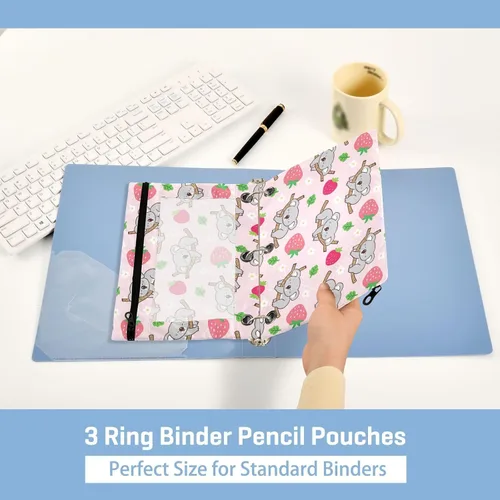 Miniatura 5 de Estuche para lápices para carpetas de 3 anillos con cremallera, se adapta a carpetas estándar, estuche de lápices de koala de fresa para oficina
