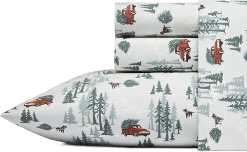 Miniatura 15 de Eddie Bauer - Sábanas individuales, juego de ropa de cama de franela de algodón, cepillada para mayor suavidad, decoración acogedora para el hogar