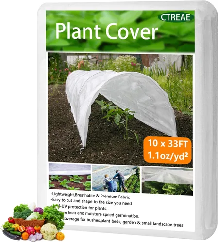 Cubiertas para plantas, protección contra congelación, 10 pies x 33 pies, 1.1 onzas, protección contra congelación de plantas, cubierta flotante