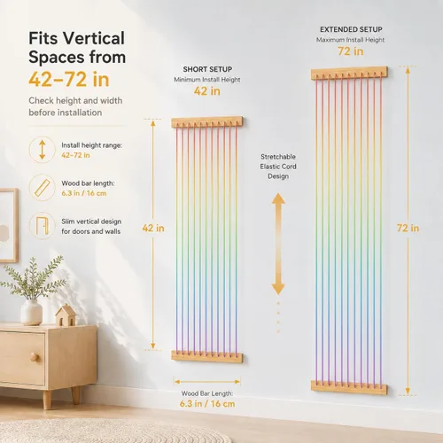 Miniatura 2 de Organizador de juguetes de madera suave para almacenamiento de animales de peluche, bonito y duradero para pared o puerta, longitud ajustable