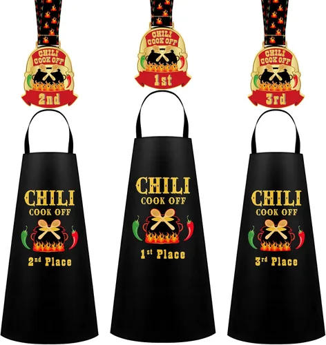 Liitrsh 6 piezas Chili Cook off Delantal Chili Cook off Medallas Premios 1º/2º/3er Lugar para Hombres Mujeres Familiares Amigos, Principalmente oro