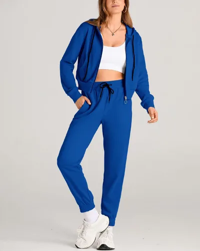 Miniatura 2 de Amkoyam Conjunto de dos piezas para mujer, de manga larga, con cremallera, sudadera con capucha y pantalones largos
