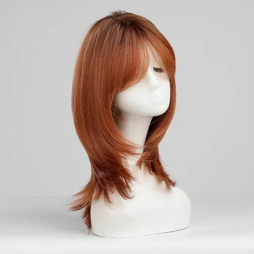 Miniatura 4 de HAIRCUBE Pelucas Auburn para Mujeres, Pelucas Largas en Capas Naranjas con Flequillo, Pelucas de Fibra Sintética Resistentes al Calor