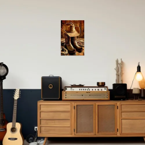 Miniatura 3 de SWQYLB Lienzo de vaquero occidental para pared, diseño vintage de sombrero y botas, impresiones de pintura de rodeo occidental, cueva para hombre