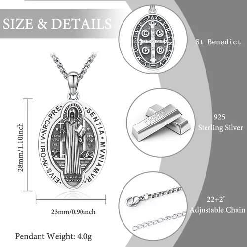 Miniatura 181 de Odinstone Collar de plata de ley 925 con medalla de San Miguel/San Cristóbal/San Benito/Crucifijo de Jesús/San Uriel/Arcángel Rafael para hombres