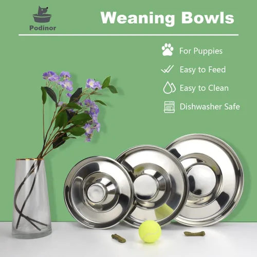 Miniatura 3 de Cuencos de acero inoxidable para cachorros, cachorros que alimentan alimentos y agua, comedero para platos, 10.3 pulgadas 1 - Paquete