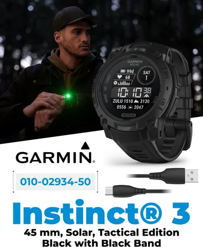 Miniatura 2 de Garmin Instinct 3 Edición Táctica, Pantalla de Carga Solar, 45mm, Reloj Inteligente GPS Resistente para Exteriores con Soporte de Balística