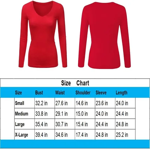 Miniatura 7 de LINDLOOK Camiseta de manga larga ajustada con cuello en V y cuello redondo para mujer, camiseta básica de algodón suave