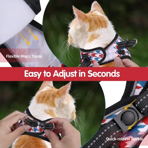 Miniatura 5 de Arnés para gatos y correa a prueba de escapas, arnés de malla suave para gatos y mascotas con rayas reflectantes