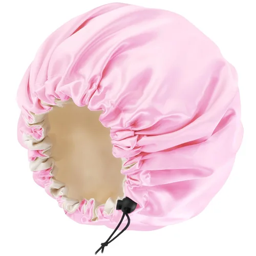 Miniatura 14 de Gorro de seda de satén para cabello rizado, gorro trenzado para dormir, para mujer, grande, doble capa ajustable (2 unidades, negro)