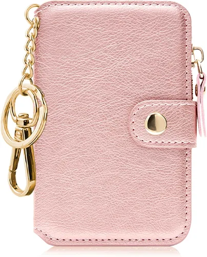 Miniatura 53 de Cartera con llavero, tarjetero con bloqueo RFID de piel, funda para tarjetas de crédito con cremallera para mujer