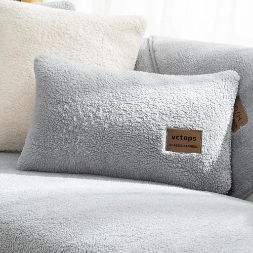 Miniatura 22 de vctops Paquete de 2 fundas de cojín decorativo de forro polar Sherpa de doble cara para sofá, cama y sillón, fundas de cojín de felpa suave y Azul