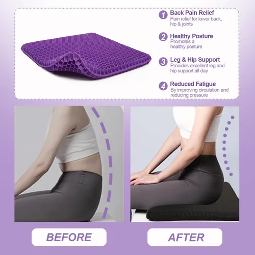 Miniatura 5 de Cojín de asiento de gel morado para sentarse prolongadamente, cojines de silla de enfriamiento extra grandes de 20 pulgadas para silla de oficina