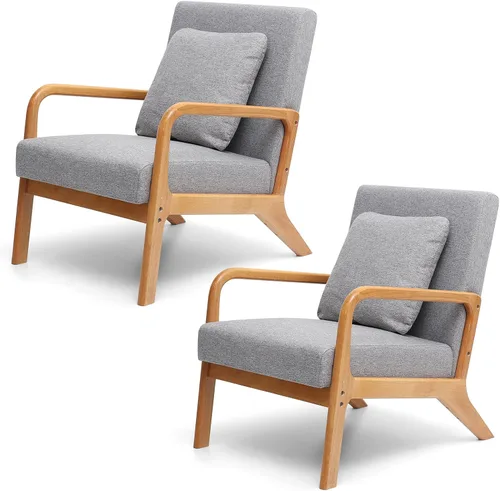 Miniatura 11 de ELUCHANG Silla decorativa moderna de mediados de siglo con almohada lumbar, sillón tapizado, tela de lino, cómoda silla auxiliar de lectura