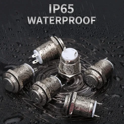 Miniatura 6 de STARELO 6 interruptores de botón momentáneos de 0.472 pulgadas, carcasa plateada, interruptor de botón impermeable IP65, acero inoxidable 1