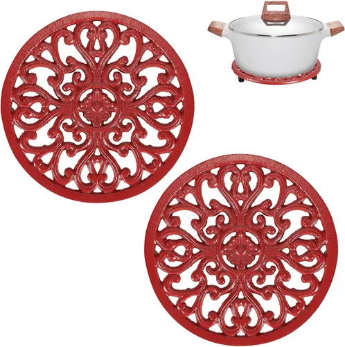Miniatura 14 de Sumnacon 2 salvamanteles redondos de hierro fundido – Salvamanteles de hierro resistentes al calor de 8 pulgadas para platos calientes, tetera, Negro