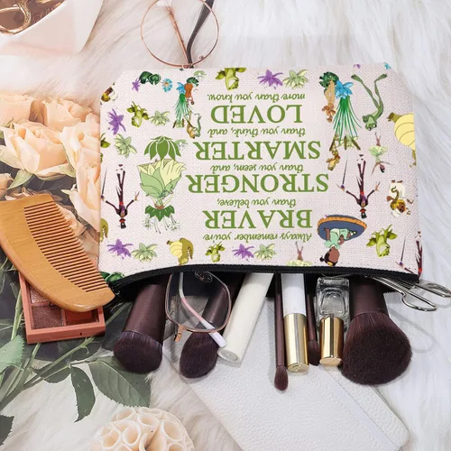 Miniatura 3 de MEIKIUP Bolsa de maquillaje de rana, bolsas de cosméticos de viaje de rana, eres más valiente más fuerte de lo que piensas bolsa con cremallera